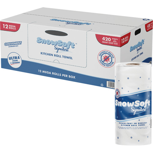 Snow Soft Signature Kitchen Towel Roll, 2 Ply, 420 Sheets/Roll, 4.5" W, 11" L Action Paper