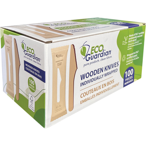 Couteaux en bois emball&eacute;s individuellement Action Paper