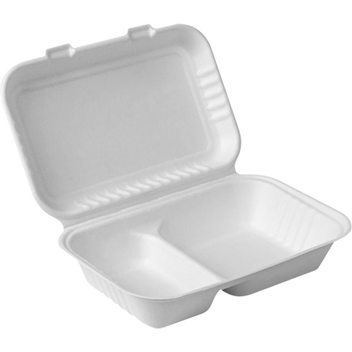 Compostable Hinged Food Containers with Compartments, Bagasse, Rectangular Action Paper