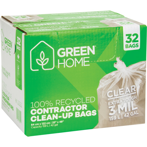 Green Home Garbage Bags, Strong, 33" W x 48" L, 3 mils, Clear, 159 L (42 Gal.) Capacity Action Paper
