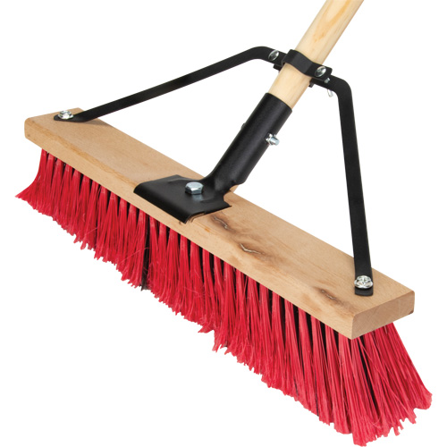 Push Broom with Braced Handle, 18", Medium, PVC Bristles Action Paper