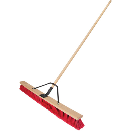Push Broom with Braced Handle, 36", Medium, PVC Bristles Action Paper