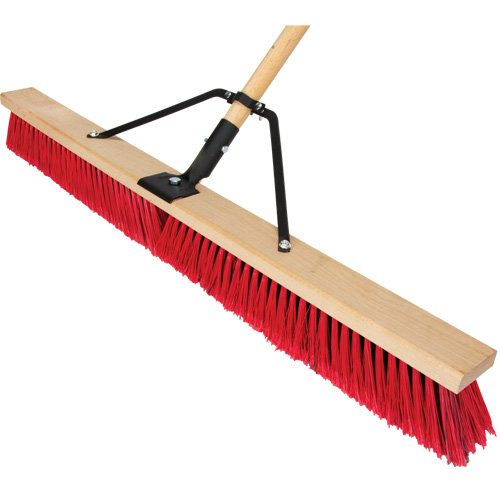 Push Broom with Braced Handle, 36", Medium, PVC Bristles Action Paper