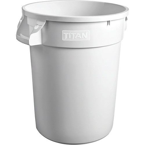 White Titan Heavy-Duty Garbage Container, Plastic, 20 US gal. Action Paper