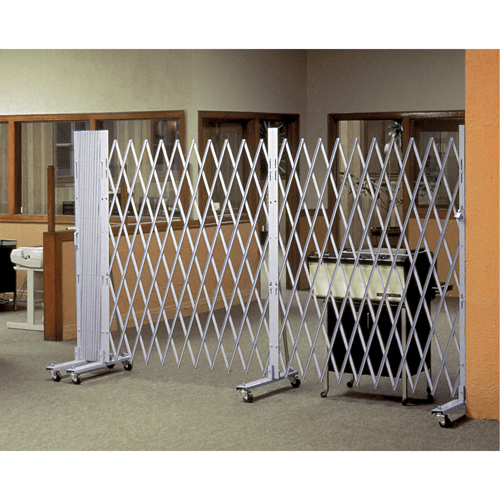 Portable Expanding Gates, Interlocking, 144" L x 73.5" H, Silver Action Paper