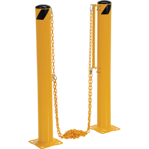 Dock Chain Barrier Bollard System, Steel, 42" H x 6-5/8" W, Yellow Action Paper