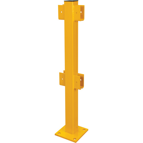 Poteau en ligne pour garde-corps l&eacute;gers, Acier, 42" h, Jaune s&eacute;curit&eacute; OSHA Action Paper