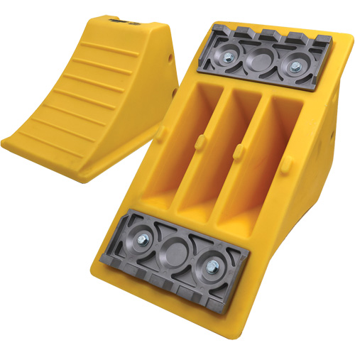 40 Ton Large Equipment Wheel Chock with Aluminum Cleats, Urethane, Yellow Action Paper