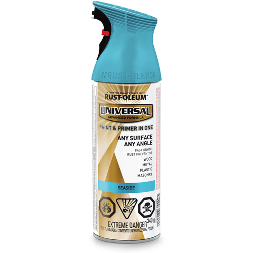 Universal&reg; Enamel Paint & Primer In One, Seaside Blue, Satin, Aerosol Can Action Paper