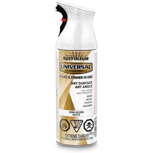 Universal&reg; Enamel Paint & Primer In One, White, Semi-Gloss, Aerosol Can Action Paper