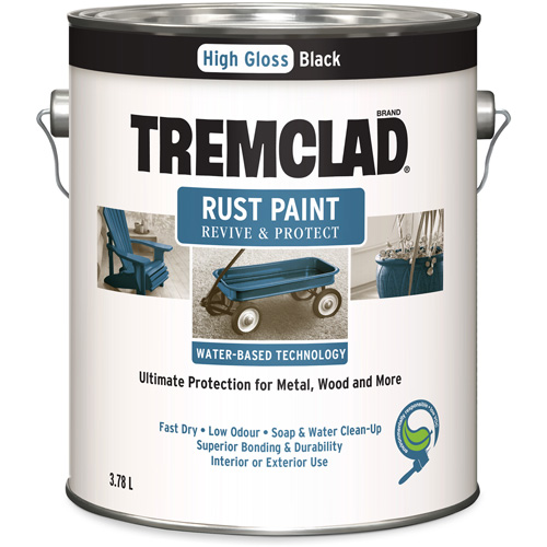 Tremclad&reg; Water-Based Rust Paint, 3.78 L, Gallon, Black Action Paper