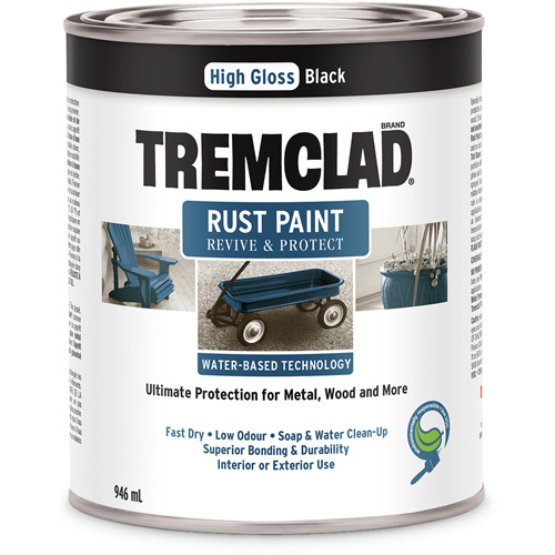Tremclad&reg; Water-Based Rust Paint, 946 ml, Can, Black Action Paper