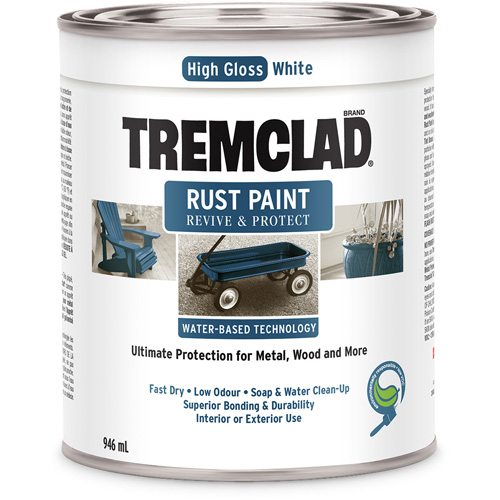Tremclad&reg; Water-Based Rust Paint, 946 ml, Can, White Action Paper