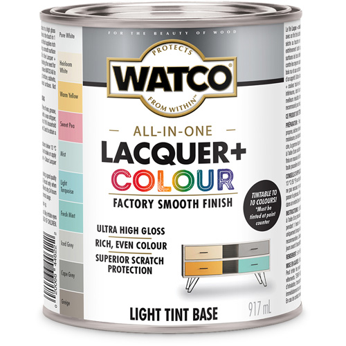 Composant de base clair pour finition laqu&eacute;e + couleur tout-en-un Watco, 946 ml, Base &agrave; ton clair, Tr&egrave;s brillant Action Paper