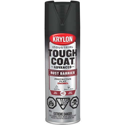 Peinture Tough Coat avec technologie Rust Barrier, Noir, Plat, 425 g, Canette a&eacute;rosol Action Paper