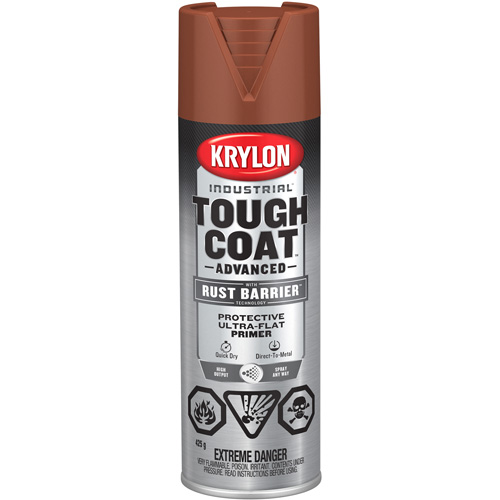 Tough Coat&reg; Advanced Paint with Rust Barrier Technology, Red Oxide Primer, Ultra-Flat, 425 g, Aerosol Can Action Paper