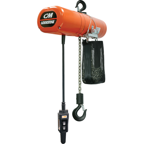 Lodestar Electric Chain Hoists, 10' Lift, 1000 lbs. (0.5 tons) Capacity, 16 FPM Action Paper