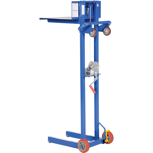 Platform Lift Stacker, Hand Winch Operated, 400 lbs. Capacity, 58" Max Lift Action Paper