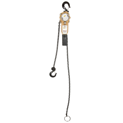 Heavy Duty Gold Series Lever Chain Hoist, 5' Lift, 500 lbs. (0.25 tons) Capacity, Alloy Steel Chain Action Paper