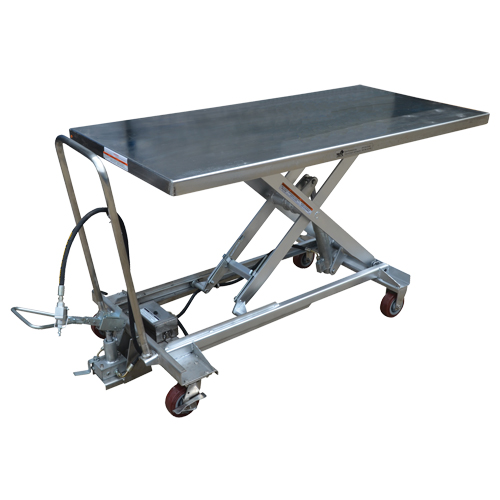 Pneumatic Hydraulic Scissor Lift Table, Stainless Steel, 63" L x 31-1/2" W, 1000 lbs. Cap. Action Paper