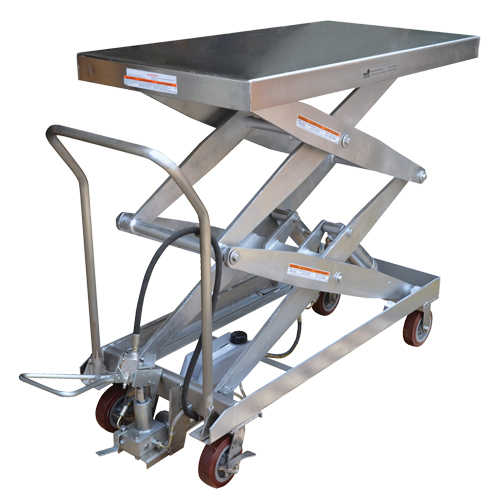 Pneumatic Hydraulic Scissor Lift Table, Stainless Steel, 47-1/4" L x 24" W, 1500 lbs. Cap. Action Paper