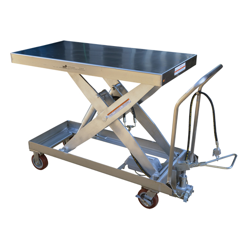 Pneumatic Hydraulic Scissor Lift Table, Stainless Steel, 47-1/2" L x 24" W, 2000 lbs. Cap. Action Paper