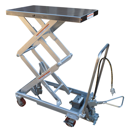 Pneumatic Hydraulic Scissor Lift Table, Stainless Steel, 32-1/2" L x 19-3/4" W, 1000 lbs. Cap. Action Paper