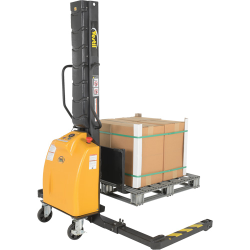 Narrow Mast Powered Lift Stacker, Electric Operated, 1000 lbs. Capacity, 63" Max Lift Action Paper