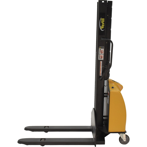 Narrow Mast Powered Lift Stacker, Electric Operated, 1000 lbs. Capacity, 63" Max Lift Action Paper