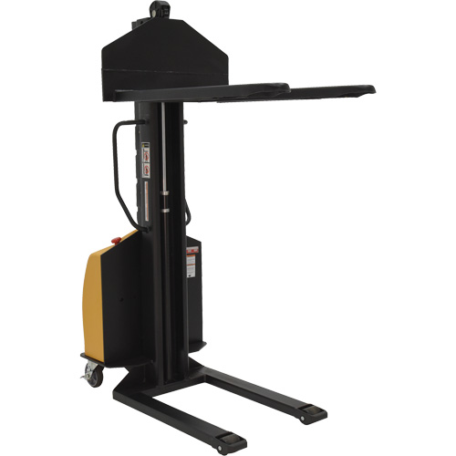 Narrow Mast Powered Lift Stacker, Electric Operated, 1000 lbs. Capacity, 63" Max Lift Action Paper