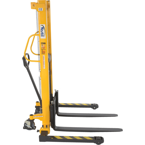 Manual Hydraulic Stacker, Hand Pump Operated, 2000 lbs. Capacity, 63" Max Lift Action Paper
