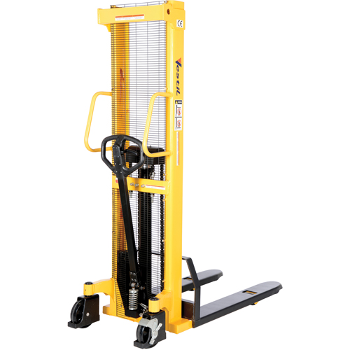 Manual Hydraulic Stacker, Hand Pump Operated, 2000 lbs. Capacity, 63" Max Lift Action Paper