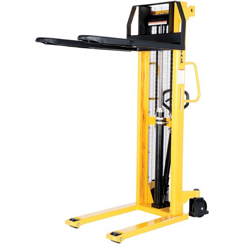 Manual Hydraulic Stacker, Hand Pump Operated, 2000 lbs. Capacity, 63" Max Lift Action Paper
