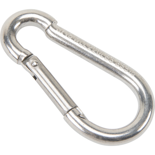 Stainless Steel Snap Hook, 220 lbs (0.11 tons) Working Load Limit, 3/16" Size, 5/16" Eye Action Paper