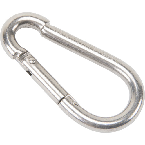 Mousqueton en acier inoxydable, 260 lb (0,13 tonne) Charge d'utilisation max., 1/4" Taille, 3/8" Oeil Action Paper
