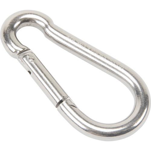 Mousqueton en acier inoxydable, 770 lb (0,385 tonne) Charge d'utilisation max., 3/8" Taille, 5/8" Oeil Action Paper