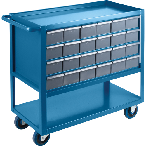 Drawer Shelf Cart, 1200 lbs. Capacity, Steel, 18" x W, 35" x H, 36" D, Rubber Wheels, All-Welded, 24 Drawers Action Paper