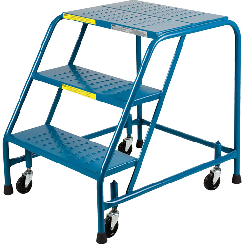 CSA-Certified Rolling Step Ladder, 3 Steps, 22" Step Width, 28" Platform Height, Steel Action Paper