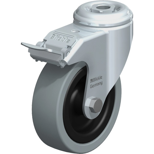 Light-Duty Caster, Swivel with Brake, 4" (101.6 mm), Solid Rubber, 242 lbs. (110 kg.) Action Paper