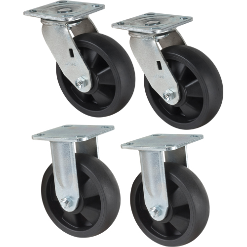 Jeu de roulettes, Fixe/Pivotant, 6" (152,4 mm), Nylon, 2400 lb (1089 kg) Action Paper