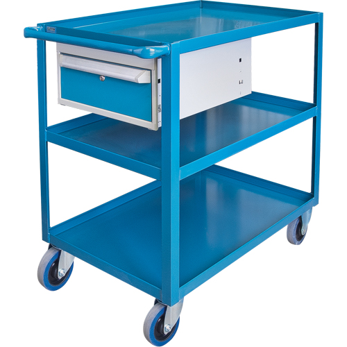 Heavy Duty Shelf Cart with Drawer, 1200 lbs. Capacity, Steel, 24" x W, 36" x H, 48" D, Rubber Wheels, Knocked Down, 1 Drawers Action Paper