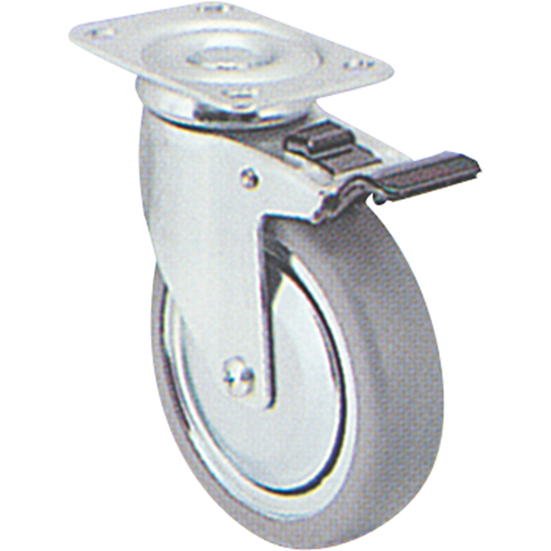 Zinc Plated Caster, Swivel with Brake, 4" (101.6 mm), Rubber, 200 lbs. (91 kg.) Action Paper
