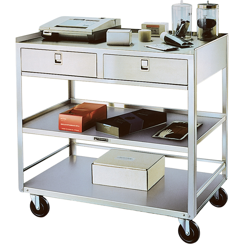 Stainless Steel Equipment Stands, 300 lbs. Capacity, Stainless Steel, 20"/20-1/8" x W, 35" x H, 37"/36-3/8" D, Knocked Down, 2 Drawers Action Paper