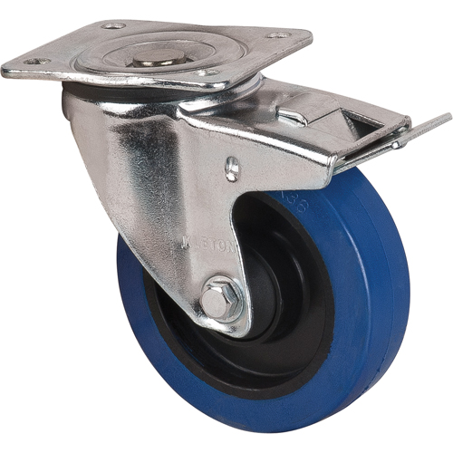 Roulette bleue, Pivotant avec frein, 5" (127 mm), Caoutchouc, 400 lb (181 kg) Action Paper
