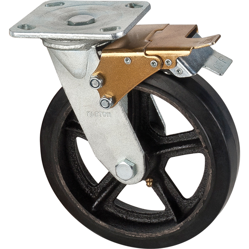 Mold-on Caster, Swivel with Brake, 8" (203.2 mm), Rubber, 660 lbs. (299 kg.) Action Paper