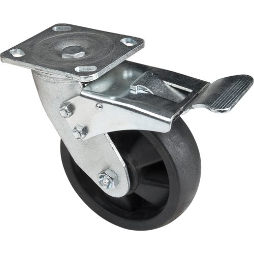 Roulettes haute temp&eacute;rature, Pivotant avec frein, 6" (152,4 mm), Nylon, 880 lb (399 kg) Action Paper