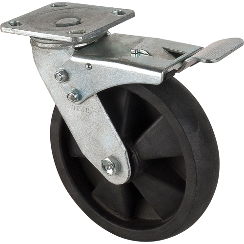 Hi-Temp Caster, Swivel with Brake, 8" (203.2 mm), Nylon, 1000 lbs. (453 kg.) Action Paper