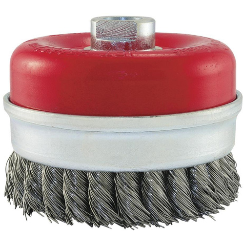 Knot Banded Cup Brush, 5" Dia. x 5/8"-11 Arbor Action Paper