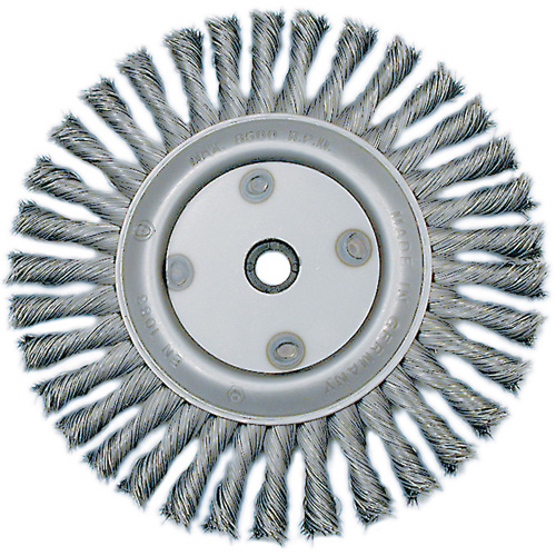 Knot Twisted Wire Wheel, 6" Dia., 0.02" Fill, 5/8"-1/2 Arbor, Steel Action Paper
