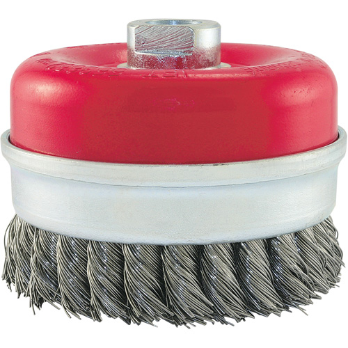 Brosse boisseau &agrave; fils li&eacute;s et nou&eacute;s, 4" dia. x 5/8"-11 arbre Action Paper
